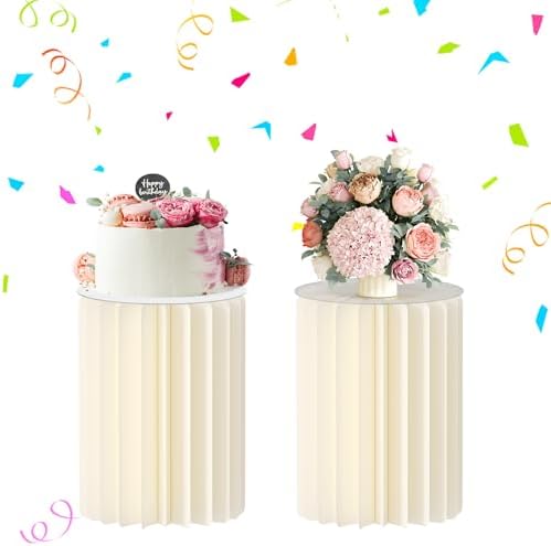 Urban Deco Cylinder Stands for Party, 2PCS 40cm Round Cake Pedestal Stands for Parties, Foldable Cardboard Columns with Acrylic Disc, Cilindros para Fiestas for Birthday Wedding Decoration, White by UrbanDeco