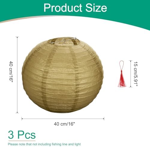 uxcell 3Pcs Gold Round Paper Lanterns 16" Chinese Paper Lantern - Image 2
