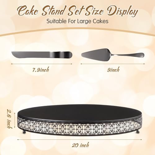 Wenqik Black Metal Cake Stand 20 Inch with Cutting & Spatula - Image 2