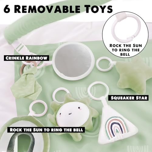 Mallify Washable Tummy Time Mat, Baby Play Gym with 6 Featured Toys, Baby Gym for Infant & Toddler, Larger Baby Play Mat, Deluxe Baby Play Mats for Floor, Sensory and Motor Skill Development, Green - Image 3