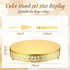 Wenqik 14 Inch Gold Cake Stand Metal Round with Cutter Spatula, Classic - Image 2