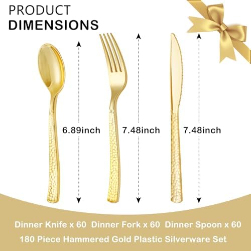 Supernal 180pcs Gold Plastic Silverware Set for Wedding, Party & Catering - Image 3