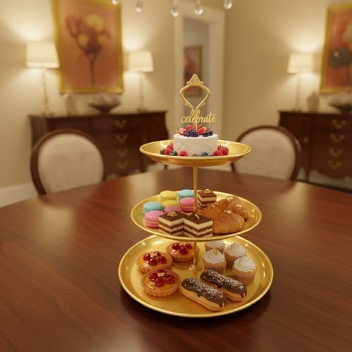 8 Pcs Cake Stands Set Metal Dessert Table Display Tiered Cupcake Holder Candy Donut Fruit Plate Cake Serving Tray with Handle Treats Serving Tower for Wedding Birthday Party Decorations (Gold) - Image 6