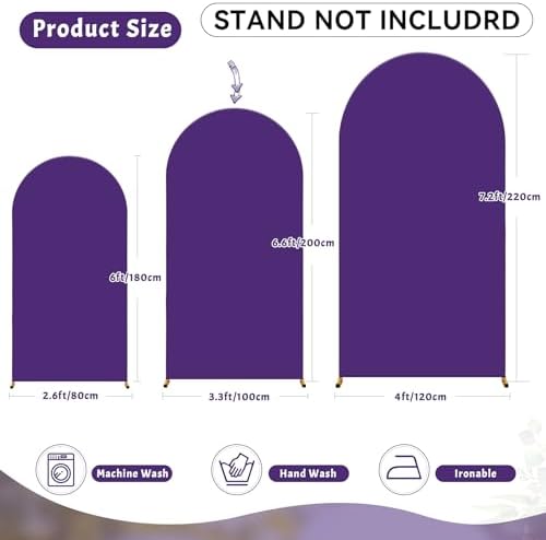 7.2FT Purple Arch Backdrop Cover - Polyester Fitted Wedding Arch Stand Covers Round Top Chiara Arch Backdrop Cover for Birthday Party Banquet Photo Background Decoration - Image 4