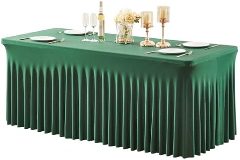 1 Pack Green Table Clothes for 6 Foot Rectangle Tables, Wrinkle Resistant Stretch Spandex Table Covers Fitted Tablecloth with Skirt for Easter Event Banquet Wedding Birthday Party by PartyTalk