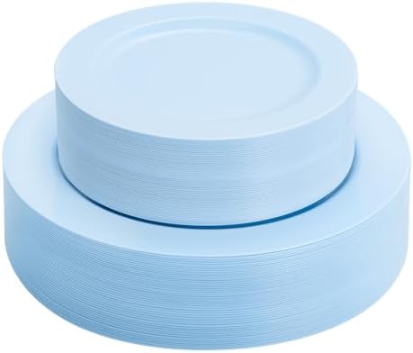 FLOWERCAT 60PCS Light Blue Heavy Duty Plastic Disposable Party Plates Set – 30pcs 10.25″ Dinner & 30pcs 7.5″ Dessert Plates – Durable Blue Tableware for Easter Parties, Wedding, BBQ & Baby Shower by FLOWERCAT