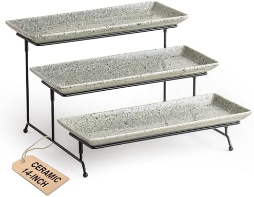 LAUCHUH 3 Tier Serving Trays for Party, Porcelain Dessert Party Display Set by LAUCHUH