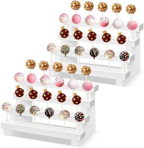 Ameuphercy 2 Pack Wood Cake Pop Stand, 4 Tier Rustic White Lollipop Holder Stand, 44 Holes Cake Candy Dessert Table Display For Wedding, Baby Showers, Birthday, Halloween, Christmas Party by BuyWithConfidence