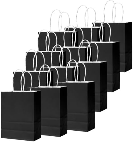 qiqee 100Pcs Gift Bag with Handles Bulk Black Paper Bags Multiple Uses (8.3"x6"x3.15", Small Size) - Image 2
