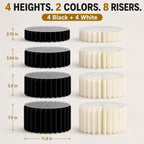 8Pack Buffet Risers, Display Stands Foldable Food Risers for Buffet, Cake Stands for Party, Dessert Table Display Set for Catering Jewelry Wedding Decor (White, Black) - Image 2