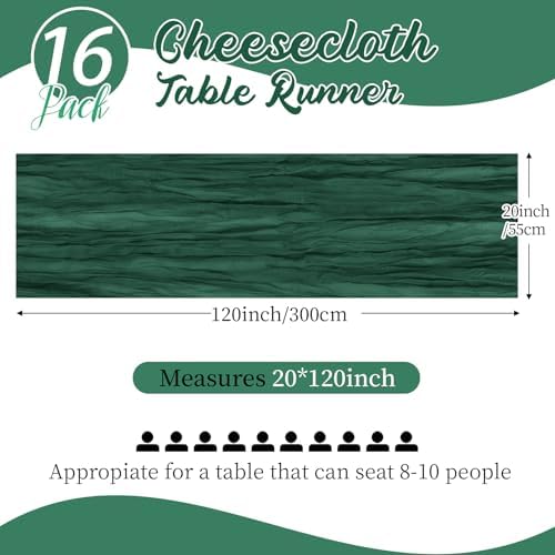 16 Pack Emerald Green Cheesecloth Table Runners 20x120 Inch Gauze Table Runner Cheese Cloth 10FT Green Table Runner Rustic Sheer Runner for Wedding Baby Shower Birthday Party Table Decor - Image 2