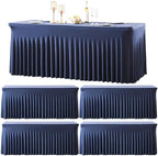 4 Pack 6ft Navy Blue Spandex Table Cloths for Rectangle Tables Wrinkle Free Rectangle Tablecloths, Stretch Fitted Table Cover with Skirt for Birthday Party Wedding Banquet Baby Shower Buffet Event by Suppromo