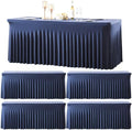 4 Pack 8ft Navy Blue Spandex Table Cloths for Rectangle Tables Wrinkle Free Rectangle Tablecloths, Stretch Fitted Table Cover with Skirt for Birthday Party Wedding Banquet Baby Shower Buffet Event by Suppromo