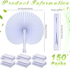 Yulejo 150 Packs White Hand Fans for Wedding Round Folding Plastic Handle - Image 2