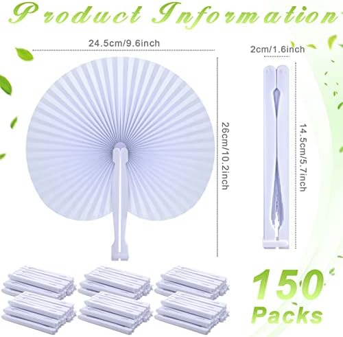 Yulejo 150 Packs White Hand Fans for Wedding Round Folding Plastic Handle - Image 2