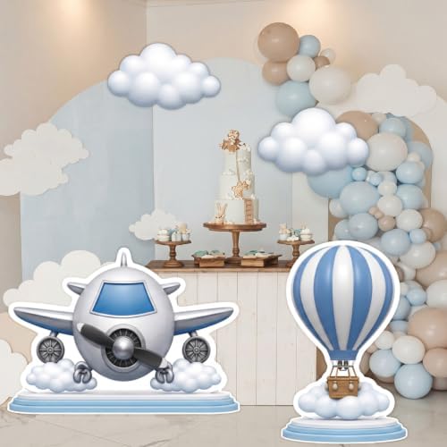 4 Pcs Airplane Party Decoration Large Airplane Cardboard Cutout White Cloud Hot Air Balloon Cardboard Cutout Plane Themed Photo Booth Prop Background for Baby Shower Birthday Party Supplies - Image 5