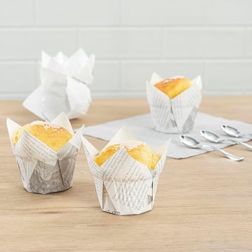 Restaurantware 1 oz Paper Tulip Newsprint Regular Baking Cup, 200 Pack - Image 4