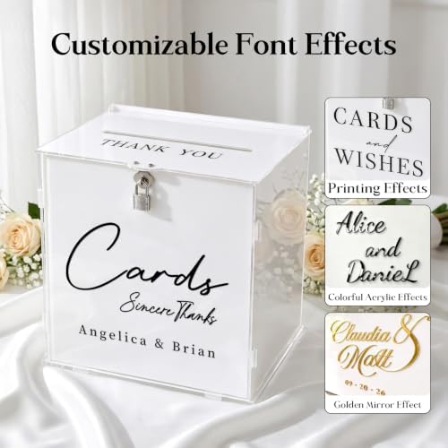 OASF&QPPTY Custom Wedding Card Box with Lock, Elegant Personalized Wedding Card Box for Reception, Graduation, Baby Shower - Secure PVC Money Box for Cards and Well Wishes, Elegant Party Table Decor - Image 4