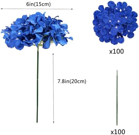 WEISPARK 100PCS Artificial Hydrangea Flowers, Fake Flowers Silk Hydrangea Full Flowers Heads with Stems for Wedding Home Party Shop Baby Shower Decor (Royal Blue) - Image 2