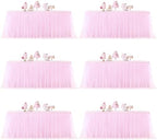 Pink Table Cloths for Parties Light Pink Tulle Tablecloth Rectangle, Pink Tulle Table Skirt Rectangle Table 6ft Fitted Table Covers Stretch Elastic Banquet Party Baby Shower Wedding Table Cloth 6 Foot by HBBMAGIC