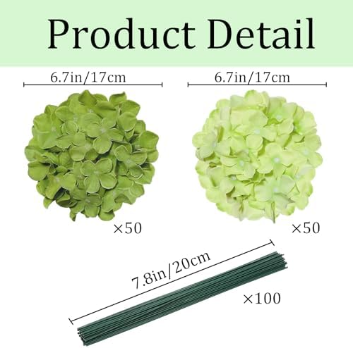 100 Pcs Faux Green Mix Hydrangea Artificial Flowers Bulk, Fake Silk Hydrangea Flowers Heads with Stems for Wedding Decorations Garden Party Baby Shower Porch Home Decor Table Centerpieces - Image 3
