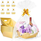 20PACK Gold Baskets for Gifts Empty, 12x10x4” Thick Cardboard Gift Basket Kit with 20 Bows & 20 Bags - Kraft Empty Gift Baskets for Christmas, Weddings, Birthdays, Bulk Gifting by AFOROEOA