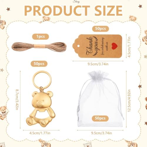 50PCS Bear Bottle Openers Keychain Baby Shower Party Favors Return Gifts - Image 6