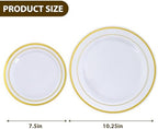 White Gold Rim Disposable Plates, 100Pcs Dinner 10.25" & Dessert 7.5" - Image 3