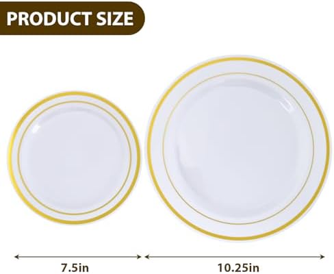 White Gold Rim Disposable Plates, 100Pcs Dinner 10.25" & Dessert 7.5" - Image 3