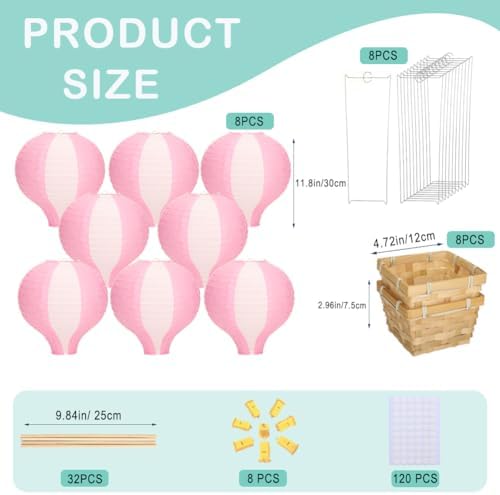 Palmhill 8 Sets 11.8" Hot Air Balloon Decorations Lanterns With Led Light - Image 2