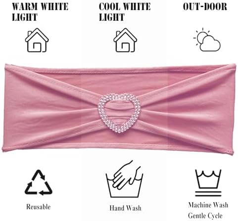 Dusty Pink Chair Sashes 60 Pack Spandex Pink Chair Sashes with Heart Buckle Slider for Wedding Banquet Party Decorations - Image 4