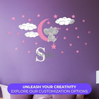 Custom Name & Initial Elephant Stars and Clouds - Prime Series - Baby Girl - Nursery Wall Decal for Baby Room Decorations - Mural Wall Decal Sticker for Home Children's Bedroom (Wide 44"x24" Height) - Image 4