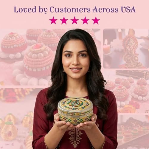 LOVENSPIRE Meenakari Stainless Steel Storage Box with Lid (500gm) Decorative Round Indian Food Container for Sweets, Kitchen Items & Return Gift Favors Pack of 20 - Image 5