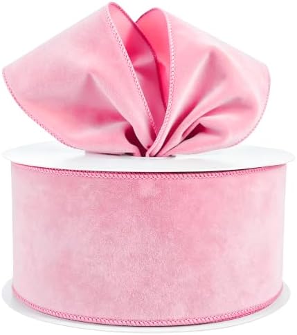 Meseey 4 Inch 50 Yards Pink Velvet Wired Ribbon - Premium Soft Velvet Ribbon with Wire Edges for Baby Shower, Wedding, Birthday, Gift Wrapping, DIY Crafts & Girl's Room Decor by MeseeyRibbonBow