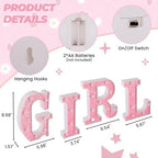 Pink Glitter GIRL Letters for Baby Shower Decorations - Girl Theme LED Light Up Letters, Battery Powered Party Centerpieces for Tables, Wall & Room Decor - Image 2