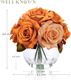 Artificial Flowers in Vase with Faux Water, Burnt Orange Rose Arrangement - Image 6