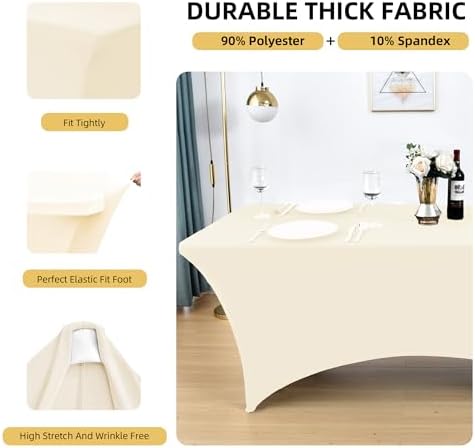 10-Pack 6ft Spandex Table Covers for Rectangle Standard Folding Tables - Wrinkle Resistant Stretch Tablecloths - Ultimate Fitted Table Protector for Parties, Banquet, Wedding - Image 2