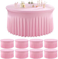 8 Pack Pink Round Spandex Tablecloths for 60inch Table, Wrinkle Free 120inch Stretchy Fitted 5FT Round Table Cloths Cover with Skirt for Wedding Birthday Party Dining Banquet Event by Htper