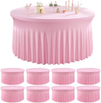 8 Pack Pink Round Spandex Tablecloths for 60inch Table, Wrinkle Free 120inch Stretchy Fitted 5FT Round Table Cloths Cover with Skirt for Wedding Birthday Party Dining Banquet Event by Htper
