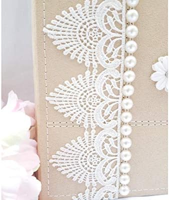 pearls flower lace self stick wedding album 80 pages. Hand-decorated fabric cover album; 3x5, 4x6, 5x7, 8x10 photos with gift box. Customizable and personalizable - Image 3