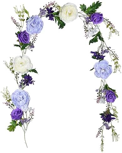 Lvydec Artificial Peony Flower Garland - 6ft Silk Peony Purple Flower Garland Arch Flower Vine for Wedding Party Table Decoration (2, Purple and White) - Image 7