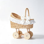 Vintage Wicker Baby Carriage Centerpiece with White Lace Trim (L Wicker Carriage a) by Unknown