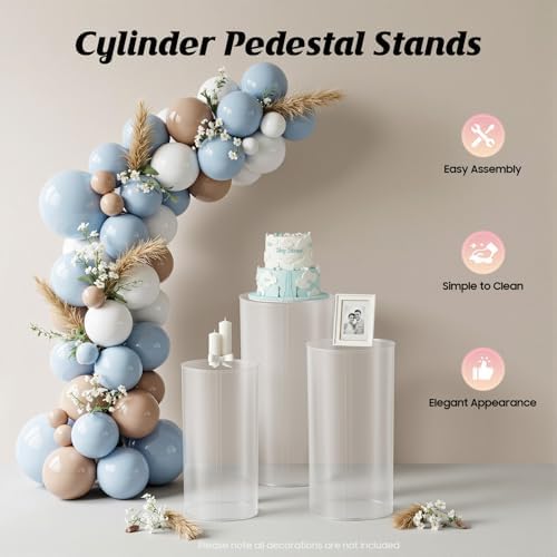3PCS Clear Cylinder Pedestal Stands for Party Round Pedestal Display Plinth Pillars PVC Dessert Table Display for Wedding Birthday Party Art Decor(3PCS-Cylinder-2) - Image 3