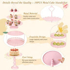 10 Pcs Pink Cake Stand Set Metal Cupcake Stands, Multiple Styles Dessert Display Tower for Candy Fruit, Cake Serving Trays for Birthday, Wedding, Anniversary, Baby Shower, Engagement Party - Image 6