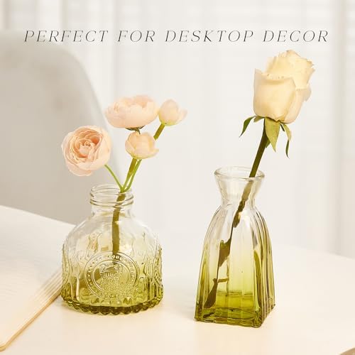 Glass Bud Vase Set of 16, Small Flower Vases, Glass Vases for Centerpieces, Vintage Home Table Decorations Bud Vases (16 Pcs, Green) - Image 5