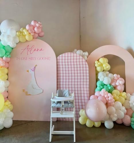 Arch Backdrop Cover One Silly Goose Baby Shower Girl Pink 1st Birthday Party Decors Spandex Stretchy Arch Stand Cover Plaids Cartoon Banquet Props (6FT,Gingham) - Image 5