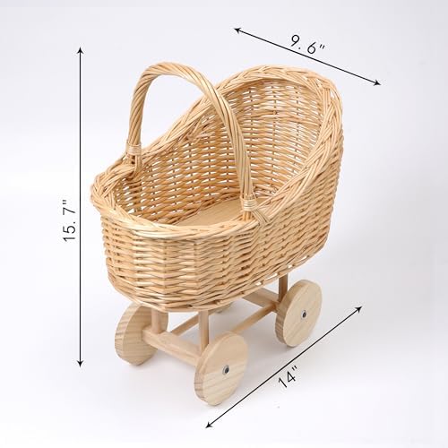 Decorative Wicker Carriage-Shaped Basket, Baby Shower Centerpiece, Medium - Image 3