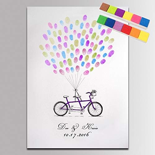 Rustic Wedding Decorations Bicycle with Balloons Painting Canvas DIY Fingerprint Signature Wedding Guest Book Alternative with Ink Pad -60x80cm by Unknown