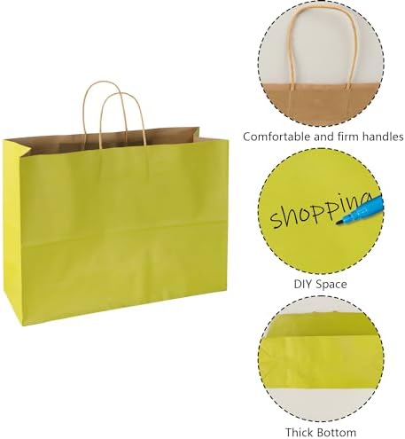 BLEWINDZ 70Pcs Large Paper Bags with Handles, 16x6x12 Inches Avocado Green Paper Shopping Bags for Small Business, Large Kraft Gift Bag Bulk for Grocery Mechandise Retail - Image 5