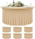 6 Pack Champagne Round Spandex Tablecloth 60 Inch, Wrinkle Free Stretch 120 Inch Fitted 5ft Champagne Table Cloths Round Table Covers with Ruffle Skirt for Party Wedding Banquet by Nobed+HHT